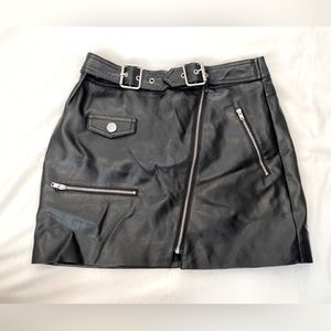 Faux Leather Asymmetrical Zipper Skirt
